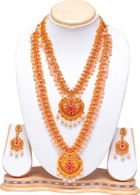 Swarajshop Brass, Copper, Alloy Gold-plated Gold, Maroon Jewellery Set(Pack of 1)