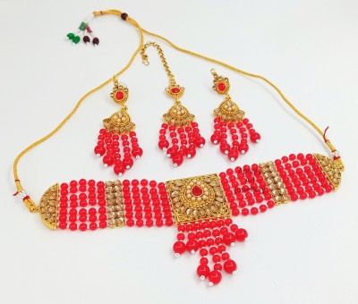 APSARA ART Stone, Alloy Gold-plated Red, Gold Jewellery Set(Pack of 1)