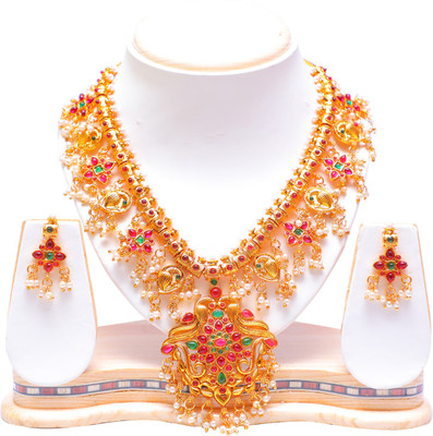Ethnicking Brass, Copper, Alloy Gold-plated Gold, Maroon Jewellery Set(Pack of 1)