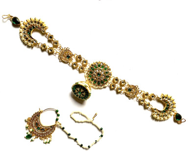 NIKYANKA Brass Gold-plated Green Jewellery Set(Pack of 1)