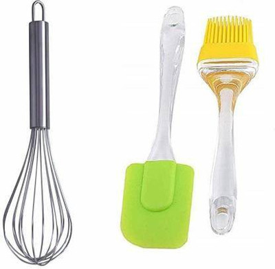 Smarter Buy MBM Combo Of Stainless Steel Whisker for Beating And One Big Size Spatula with Oil Brush Kitchen Tool Set(MultColour, Whisk, Spatula, Brush)