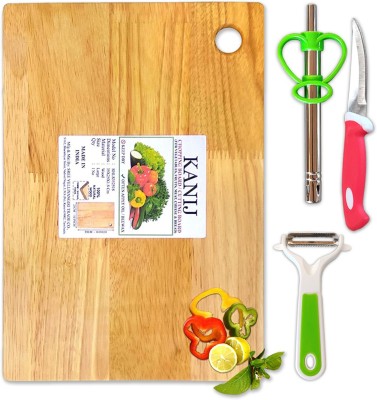 KANIJ Large Size Wooden Cutting Board + Knife + Peeler + Gas Lighter for Vegetable Fruit Carrot Potato Apple Mango Papaya Meat Cheese Bread Kitchen Chopping Cutting Peeling Cooking Gas Stove Lighting (Set of 4) Kitchen Tool Set(Cutting Board, Knife, Peeler, Gas Lighter)