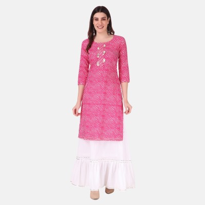 STYLEOCEAN Women Leheriya A-line Kurta(Pink)