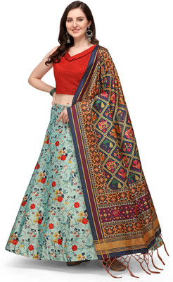 Arriva Fab Floral Print Semi Stitched Lehenga Choli(Light Blue, Red)