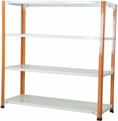 Premier Slotted angle crc sheet 4 shelves multipurpose powder coating storage rack 123686 ( Orange & ivory ) Luggage Rack 20 Gauge shelves & 14 Gauge Angle Luggage Rack Luggage Rack