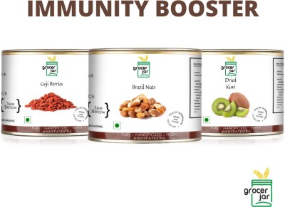 GROCERJAR DRY GOJI BERRY | DRY KIWI | BRAZIL NUT IMMUNITY BOOSTER PACK Brazil Nuts, Kiwi, Goji Berries(3 x 200 g)