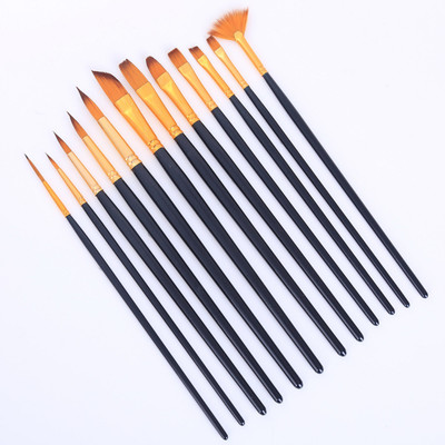 Asha Craft Artist Black & Golden Painting Brushes Set of 12 pcs Professional Round Pointed Tip Nylon Hair Artist Acrylic Paint Brush for Acrylic/Watercolor/Oil Painting/Student(Set of 12, Black and Golden)