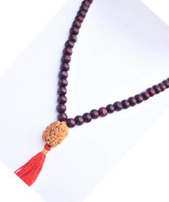 ng gems 3 Mukhi / Three Face Rudraksha Pendant Red Chandan Mala 8 mm Beads || Meditation || || Pooja || Lab Certified -10 Wood Pendant