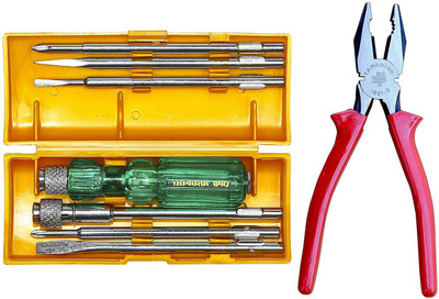 TAPARIA TP-840 Screw Driver Set with Neon Bulb (Silver and Green) & 1621-8 Combination Plier Combo Lineman Plier(Length : 16 inch)
