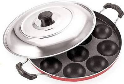 Arihant's 12 Cavities Non Stick Appam Patra with Lid and Side Handle/ Kulipaniyaram pan nonstick/ appe/ aapee ka sacha/ panniyaram kadai/ Paniyarrakal/Paniyaram/Appam Pan/Appam Maker/Pan Cake/guntapongadalu pan/appam kadai/Ponganal Maker/idali Maker/idali Pan kadai/litti maker/unniyappam chatti non stick/ unniyappam chatti Paniarakkal with Lid Chetty Pan 24 cm diameter with Lid 0.5 L capacity  (Aluminium, Non-stick)