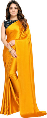 ANANT DESIGNER STUDIO Solid/Plain Bollywood Satin Saree(Yellow)