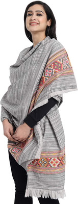 Braid N Cord Polyester Wool Blend Applique Women, Men Shawl(Grey)