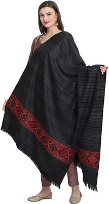 Braid N Cord Polyester Wool Blend Applique Women, Men Shawl(Black)