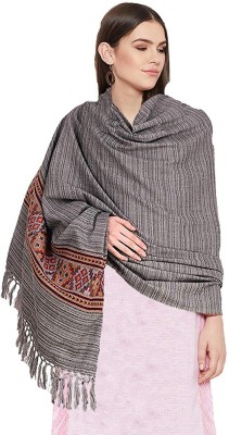 Royal-E-Kashmir Wool Self Design Women Shawl(Grey)