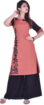 Clothy N Wave Women Embroidered Straight Kurta(Pink)