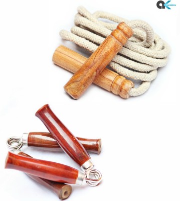 A.K Cotton Jumping Skipping Rope + 2pcs Wooden Fitness Grip,Hand Grip Combo Freestyle Skipping Rope(Length: 268 cm)