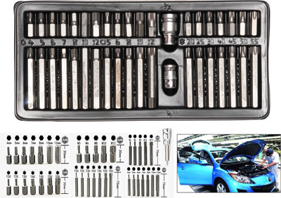 Digital Craft 40pcs/set Hex Star Torx Spline Socket Bit Set Tool Kit Garage Tools Equipment Screwdriver Set Tool For Car Auto Repair, 1/2'' 3/8'' Adaptor Socket Set(Pack of 40)