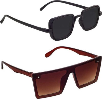 Actn Retro Square, Rectangular Sunglasses(For Men & Women, Black, Brown)