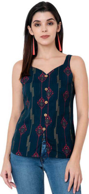 SANU FASHION Casual Printed Women Dark Green Top