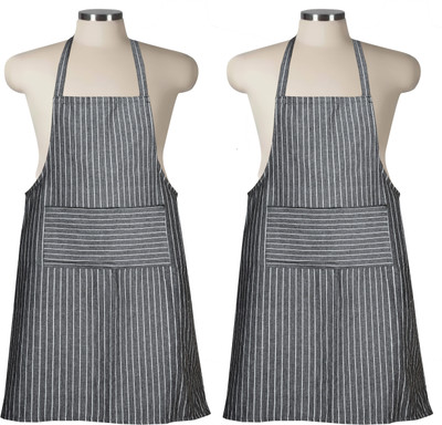 CRAZYWEAVES Cotton Home Use Apron - XXL(White, Silver, Pack of 2)