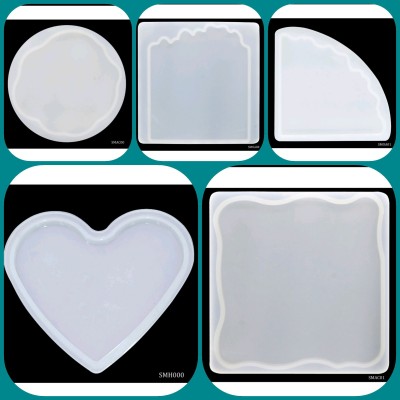 Ditya Crafts Resin Coaster Mould Set of 5 Mold Heart, 2 Square, Triangle, Round