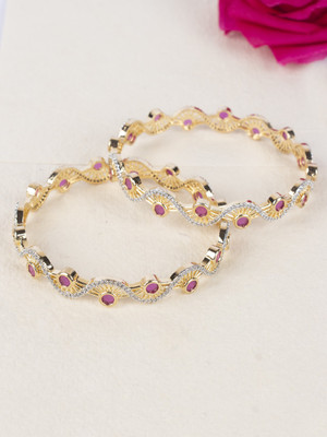 ACCESSHER Brass Diamond Gold-plated Bangle Set(Pack of 2)