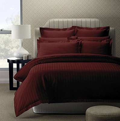sentiments 210 TC Cotton King Striped Flat Bedsheet(Pack of 1, Maroon)
