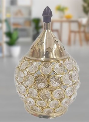 Ishu Handiartistic Round Shape Crystal Oil Lamp with Metal Lid | Tealight Holder Lantern for Decoration | Tea Light Candle Holder for Home Decor II Ideal for gifting II Diwali decoration item I Center table item Glass 1, 1 - Cup Tealight Holder(Gold, Pack of 1)