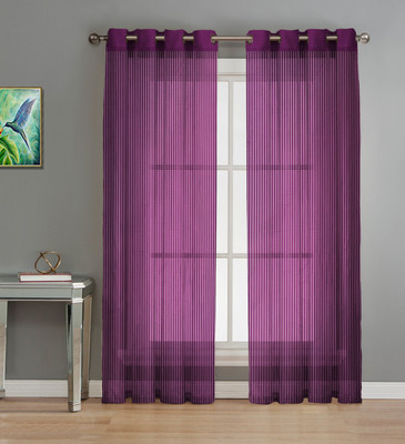 JUPON 152.4 cm (5 ft) Tissue Semi Transparent Window Curtain (Pack Of 2)(Striped, Violet)