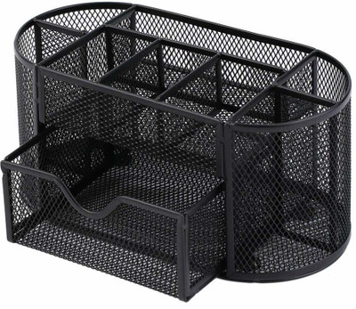 Leplion 9 Compartments Metal Stationary Storage Desk Organizer Box with Compartment(Black)