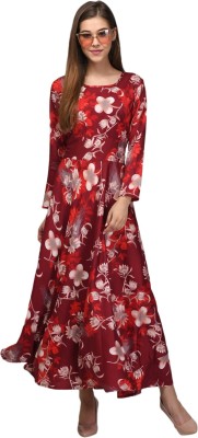 Raabta Fashion Women Maxi Maroon Dress