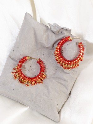 ACCESSHER Gold Plated Red Beaded Hoop Earrings Brass Hoop Earring