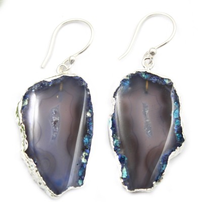 G-Vogue Gorgeous Designer Party Wear Silver Electroplated Earring Natural Grey Agate Brass Drops & Danglers