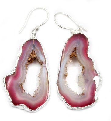 G-Vogue Gorgeous Designer Party Wear Silver Electroplated Earring Natural Pink Agate Brass Drops & Danglers