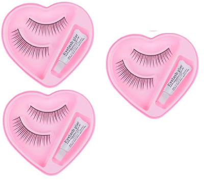 MYEONG Heart Shape False-Fake Eyelashes With Glue Set Natural(Pack of 3)