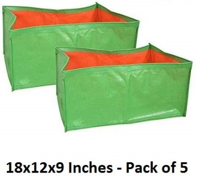 4K Agro HDPE Rectangular grow tub 18x12x9 Inches Pack of 5, Green and Orange) - (200GSM) Grow Bag