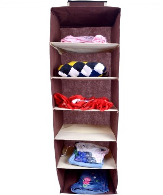 JMD Creation Hanging 6 shelves Wardrobe Organizer, Brown Clothes Organizer Closet Organizer