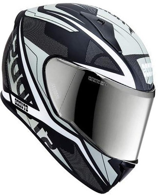 STUDDS THUNDER D4 MIRROR VISOR MATT BLACK N6 WHITE 600 MM SIZE (L) Motorsports Helmet(MATT BLACK WHITE)