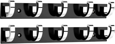 boruz Premium Heavy Stainless Steel C CUT Silver Black Classic Glossy- 5 Pin Bathroom Cloth Hooks- Pack of 2 Hook Rail 5(Pack of 1)
