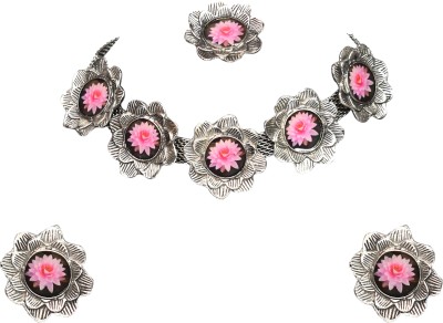Unique Fashion House Oxidised Silver Silver, Pink Jewellery Set(Pack of 1)
