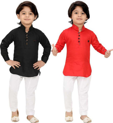 BITU FASHIONS Boys Festive & Party Kurta and Pyjama Set(Red Pack of 2)
