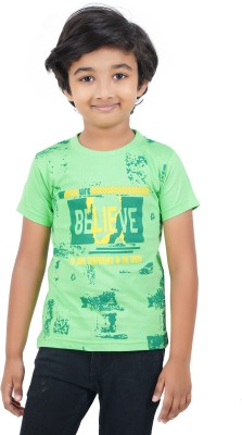 CHECKERSBAY Boys Typography, Printed Pure Cotton Regular T Shirt(Green, Pack of 1)