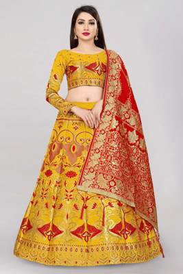 Divastri Self Design Semi Stitched Lehenga Choli(Yellow, Red)