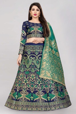 Divastri Self Design Semi Stitched Lehenga Choli(Dark Blue, Dark Green)