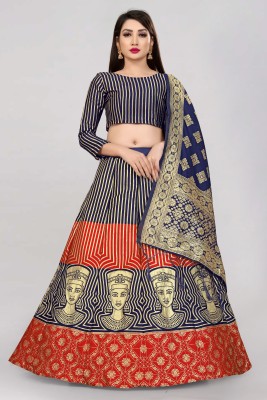 Divastri Self Design Semi Stitched Lehenga Choli(Dark Blue, Red, Gold)