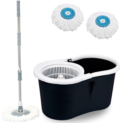 V-MOP Premium Black Plastic Dry Magic Spin Bucket Mop Set With 2 Microfiber Refills (( 6 Months Warranty on Rod )) Wet & Dry Mop(Multicolor)