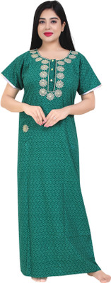 ZAIRRA Women Nighty(Green)