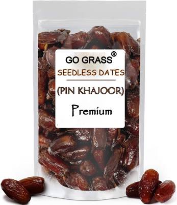 GO GRASS Seedless Caliornia Dates | Pin Khajur | Arabian Dates | Exceptional Taste and Soft Texture, No Sugar Added, Good Source of Dietary Fiber, Gluten Free, Vegan, Fat Free, Cholesterol Free - Perfect Snack for Kids & Adults Dates