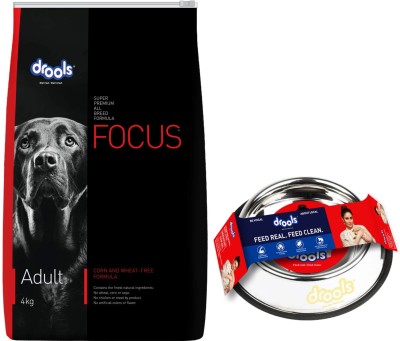 Drools Focus Adult Super Premium Dog Food, 4kg and medium Bowl Chicken 4 kg Dry Adult Dog Food