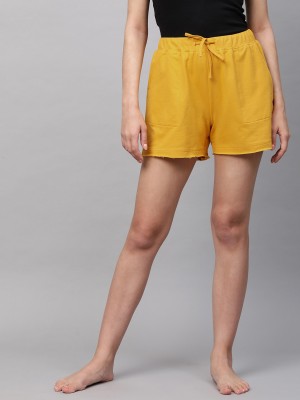 CHEMISTRY Solid Women Yellow Night Shorts